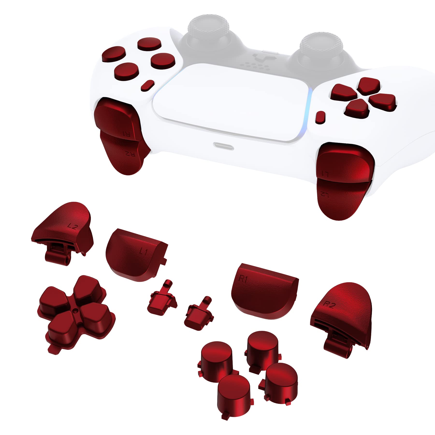 eXtremeRate Replacement D-pad, Triggers & Buttons Set - Scarlet Red for PS5 Controller (BDM-010/BDM-020) | Enhanced Gaming Performance for FPS, Racing & Action Games