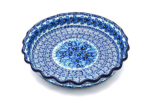 Handmade Polish Pottery Baker - Stoneware Pie Dish with Fluted Edge - Unikat Signature U3639 - Perfect for Baking, Serving & Holiday Gifts