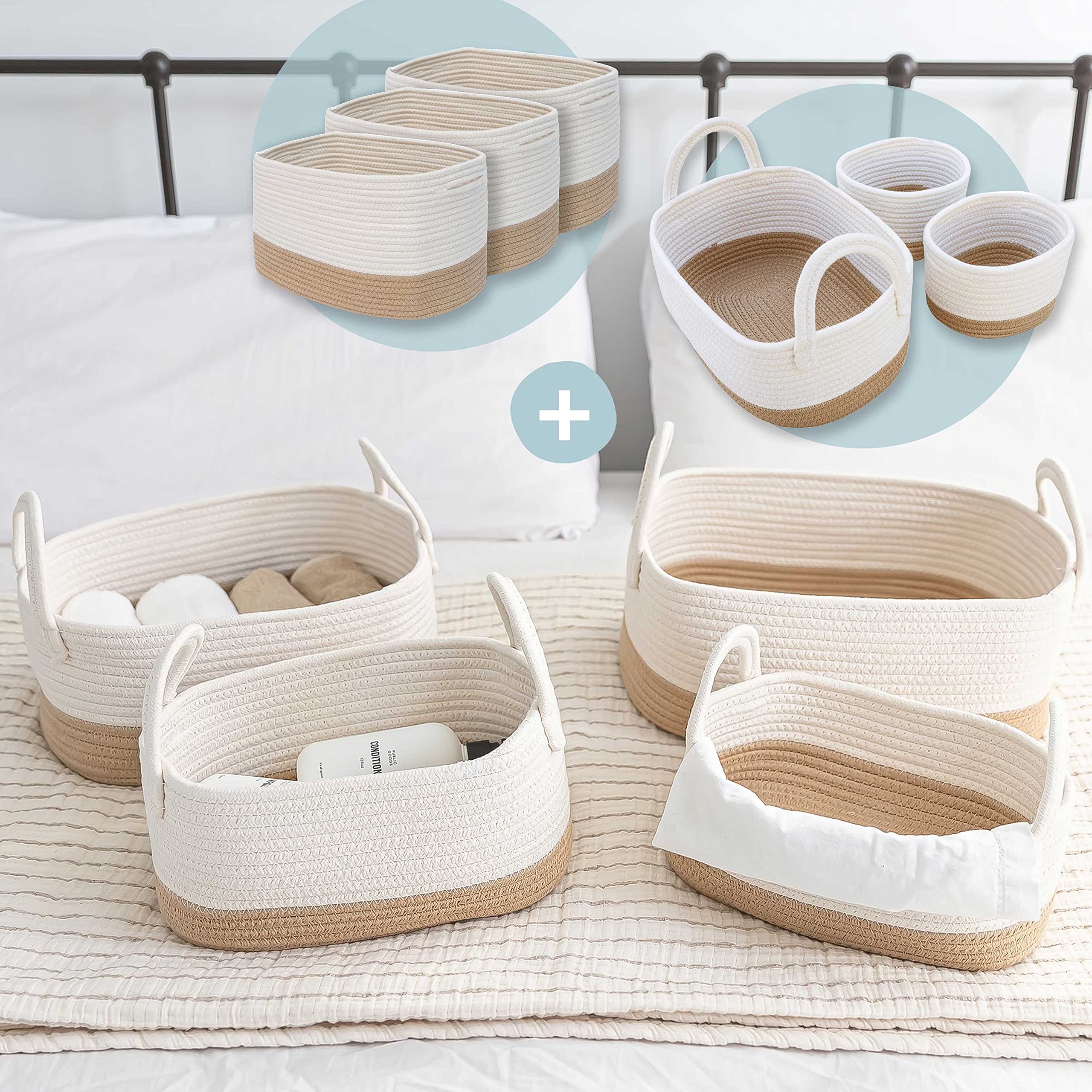 OrganiHaus 4-Piece Storage Baskets Set + 3-Piece Shelf Cube Baskets + 3-Piece Nursery Baskets - Honey | Woven Storage Bins for Home Organization, Closet, Nursery & Office Decor