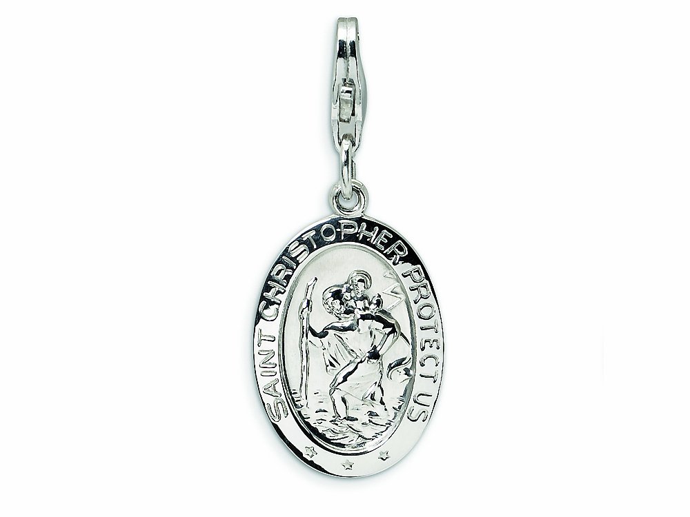 St. Christopher Medal Sterling Silver Bracelet Charm with Lobster Clasp - Religious Jewelry for Travel Protection & Gifts