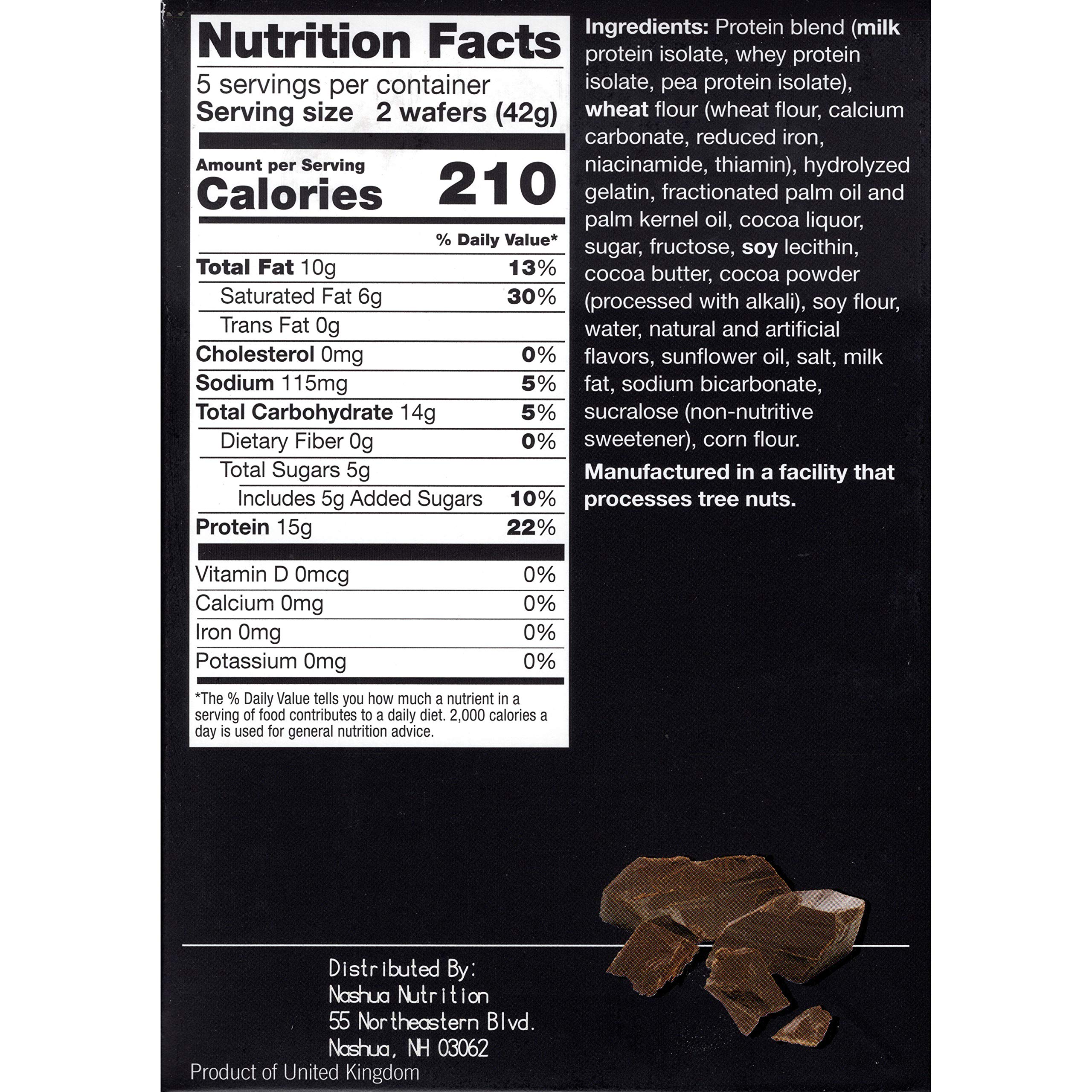 Proti-Thin High Protein Chocolate Wafer Squares - 15g Protein, Low Calorie, Low Sugar, Aspartame Free Diet Wafer Bars - Healthy Snack for Weight Loss & Muscle Recovery - Perfect for Keto, Gym, Office & On-the-Go (5 Count Box, 2 Wafers per Serving)
