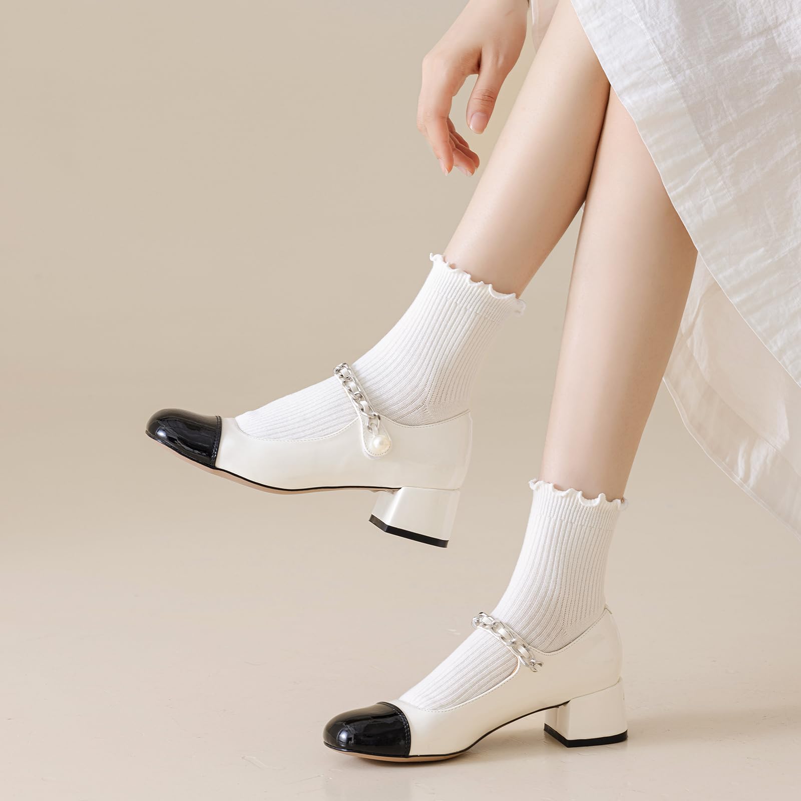 Mcool Mary Women's Cotton Crew Socks 6-Pack - Cute Ruffle Ankle Socks for Casual Wear