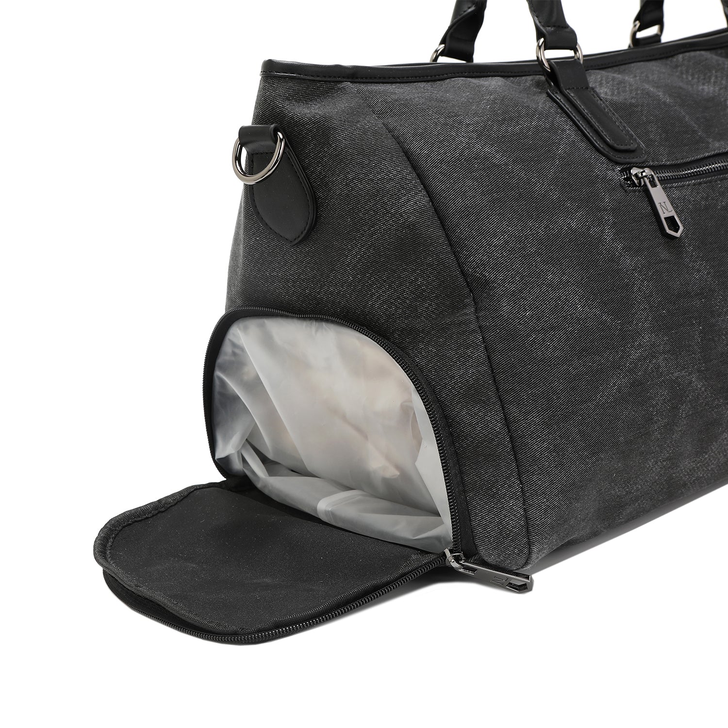 Premium Denim Patch Duffel Bag - Stylish & Durable Travel Duffel for Gym, Weekend Trips & Outdoor Adventures | Water-Resistant & Spacious Carry-On