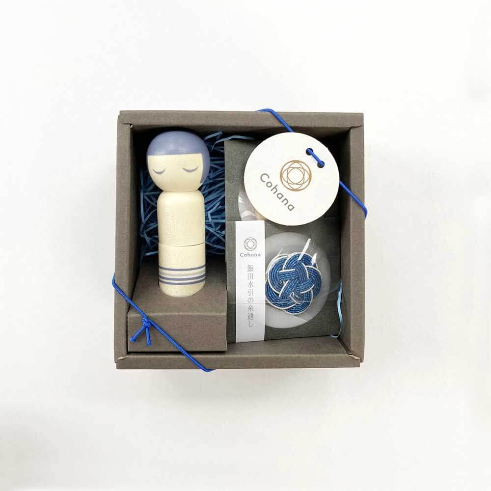 Cohana Blue Kokeshi Doll Pincushion Set - Handmade Japanese Sewing Accessory for Needlework & Crafting - Perfect Gift for Sewers & Quilters