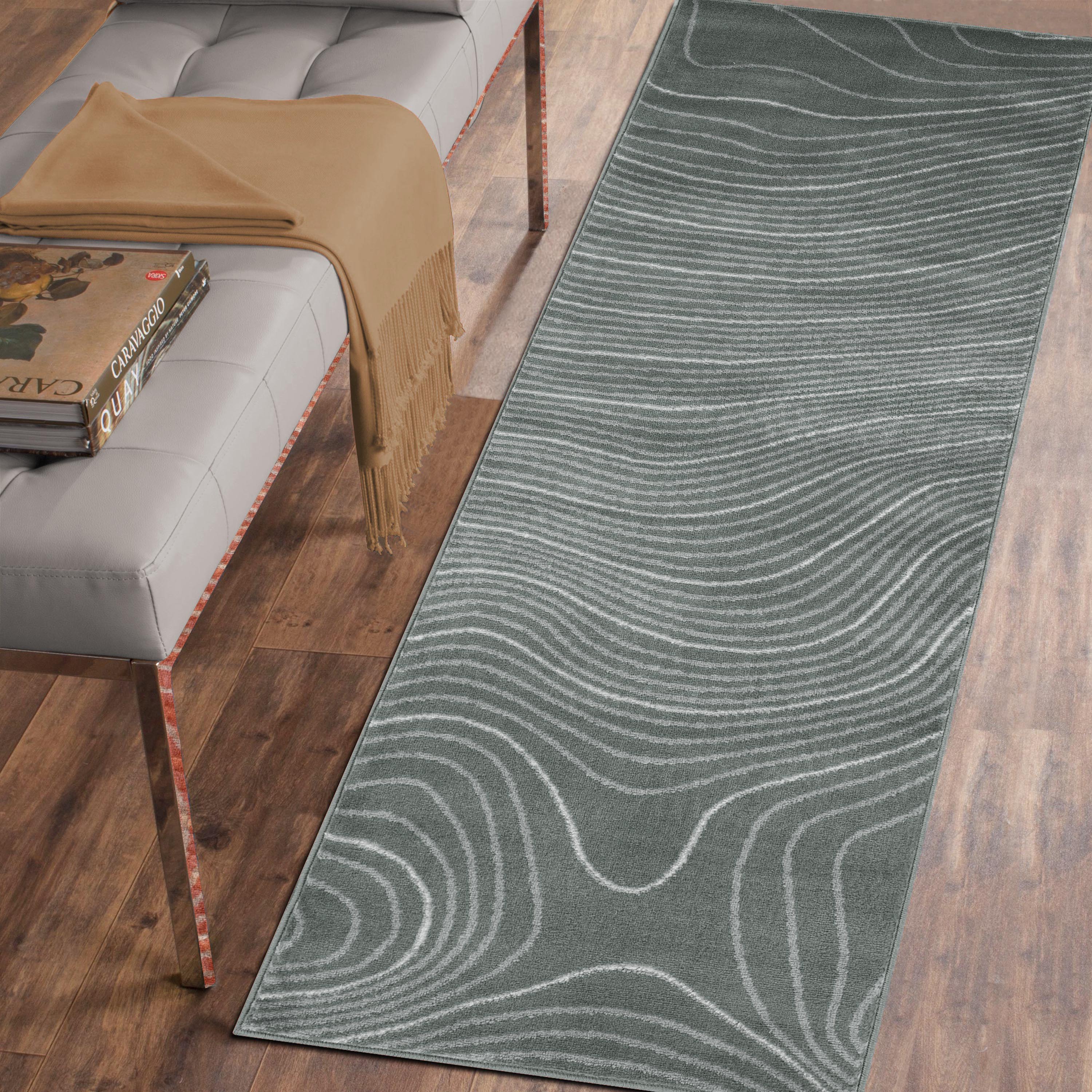 Veer Modern Abstract Wood Grain Indoor Area Rug or Runner - Soft Non-Slip Living Room Carpet for Bedroom, Hallway & Home Decor