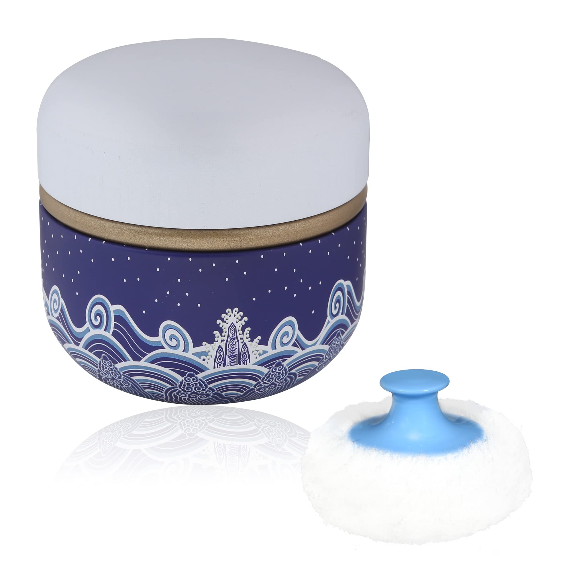 WEMEGA Travel Body Powder Case with Powder Puff - Compact Powder Container for Baby & Women - Perfect for On-the-Go, Gym, Makeup Touch Ups & Diaper Bag Essentials (Blue Sea)