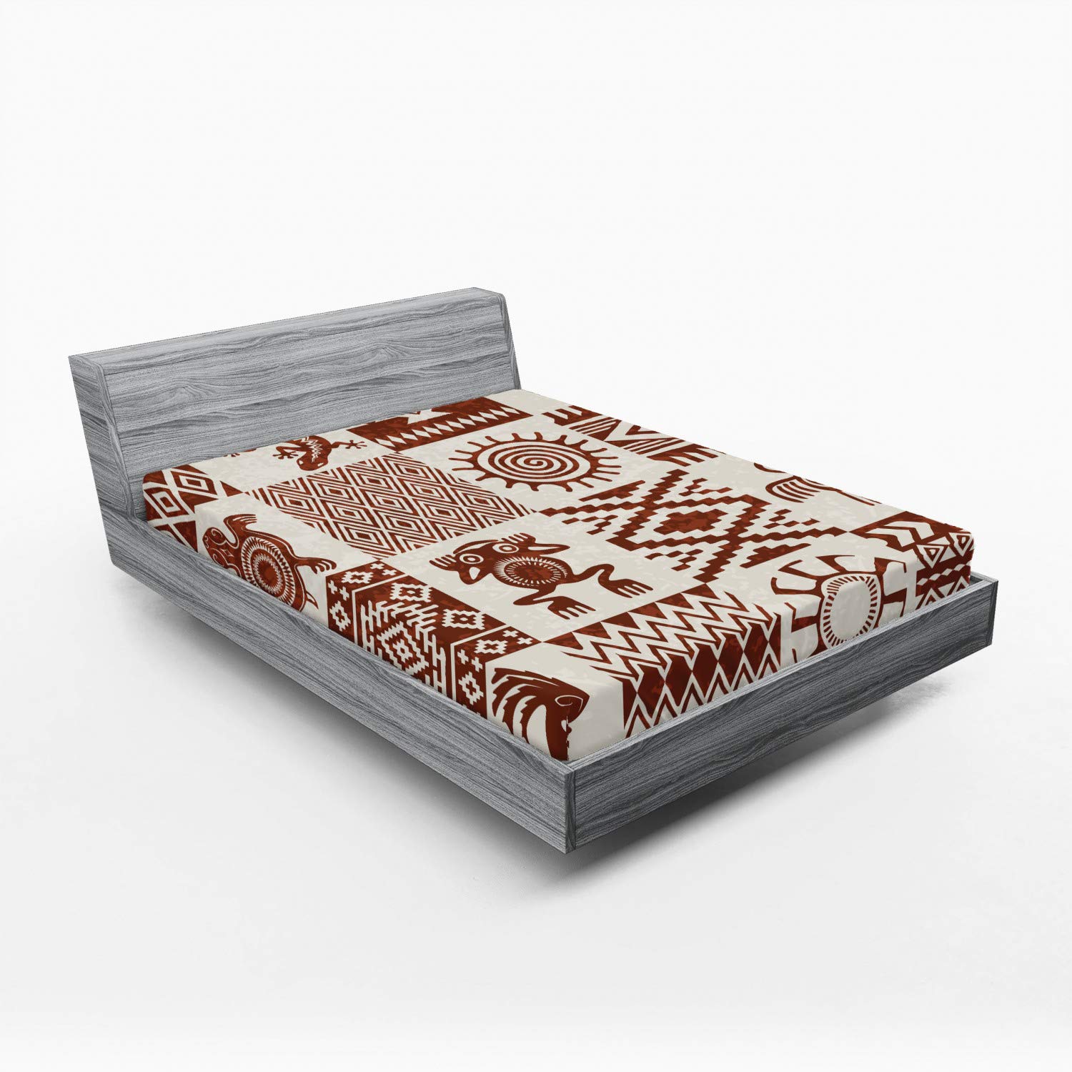 Ambesonne Southwestern Fitted Sheet - Queen Size Redwood & Eggshell - Grunge Pattern Bed Cover with Deep Pocket Elastic - Perfect for Southwestern Decor, Guest Rooms & Cozy Bedrooms