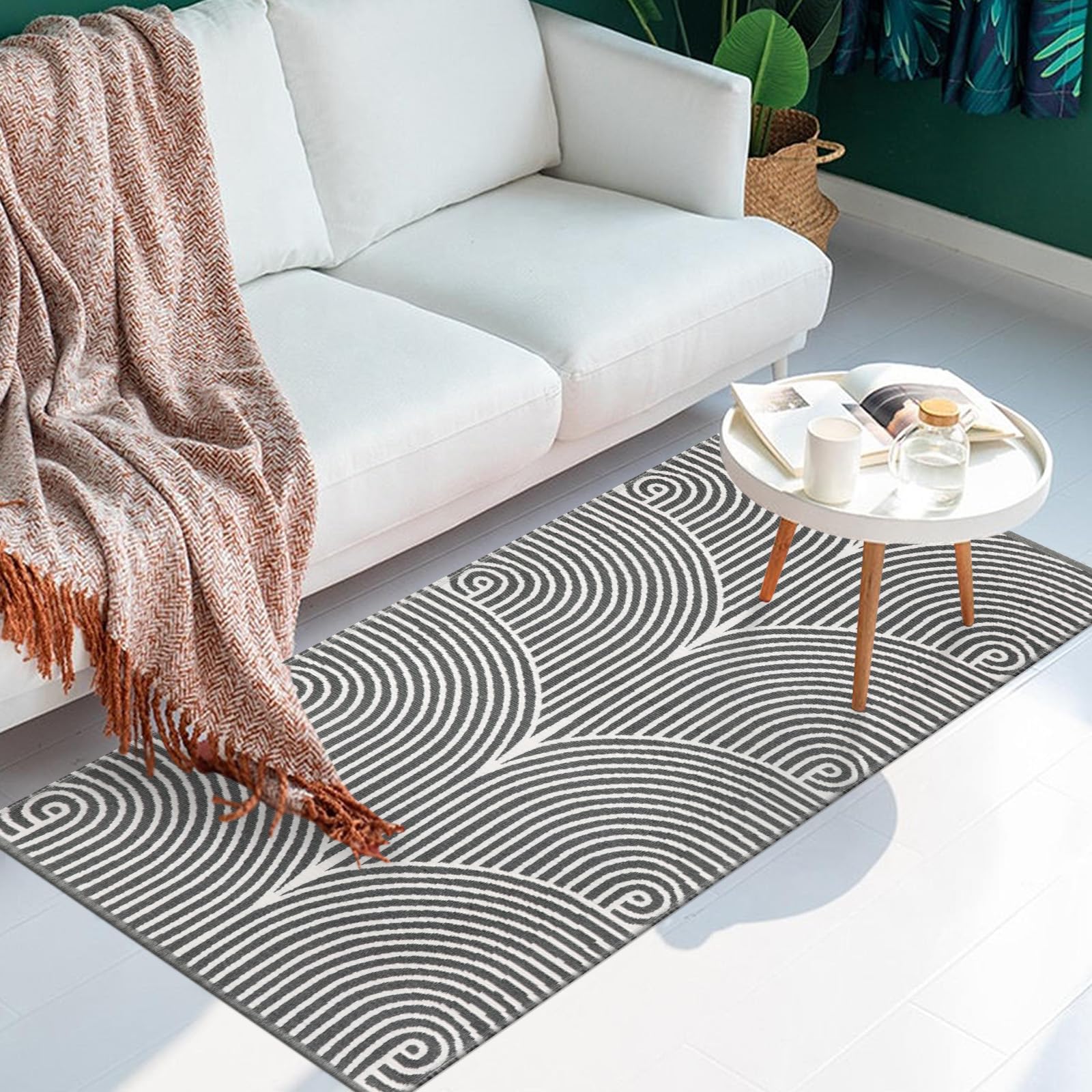 Tiffasea 2'x4.3' Machine Washable Cotton Woven Rug - Non-Slip Kitchen Runner, Bathroom Mat, Entryway Rug for Hallway, Laundry, Living Room & Bedroom - Indoor/Outdoor Floor Mat in Modern Gray Design