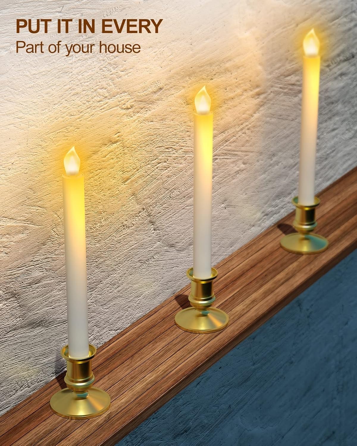 RONXS LED Window Candles With Timer - 6 Pack Flickering Flameless Taper Candles With Remote Control - Battery Operated Indoor Christmas Decorations (Gold) - Perfect for Holiday Home Decor, Winter Window Displays & Cozy Seasonal Ambiance