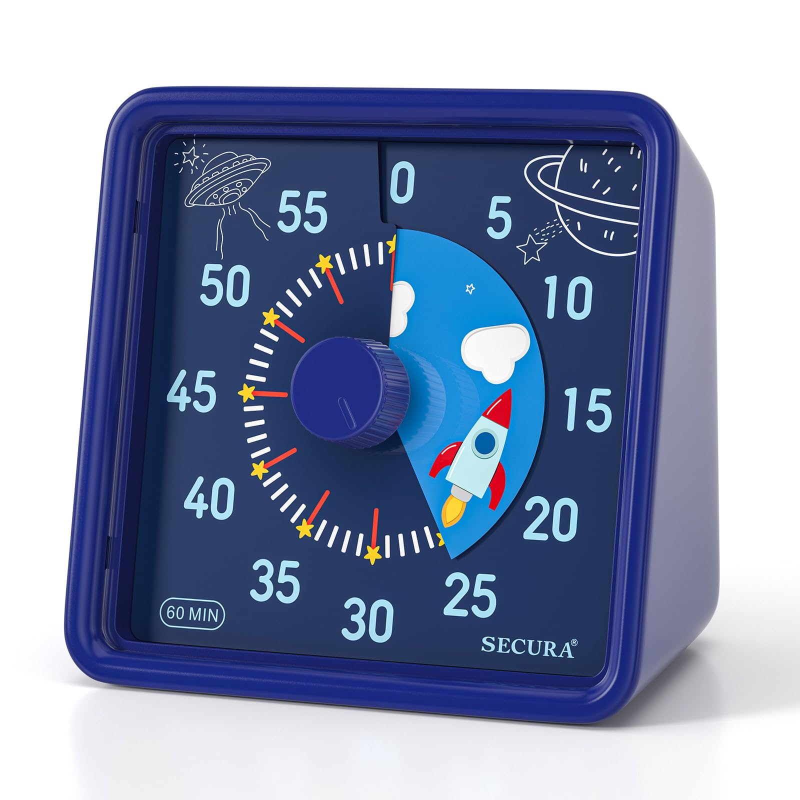 Secura 60-Minute Visual Timer for Kids & Adults - Silent Countdown Clock for Classroom, Office, Kitchen - Time Management Tool for Homework, Cooking, Meetings (Navy Blue) | Perfect for Teachers, Parents & Professionals