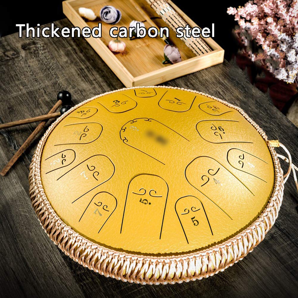 15-Note Steel Tongue Drum - 14 Inch Chakra Tank Drum with 2 Wooden Mallets | Handpan Alternative for Meditation, Yoga, Music Therapy & Sound Healing