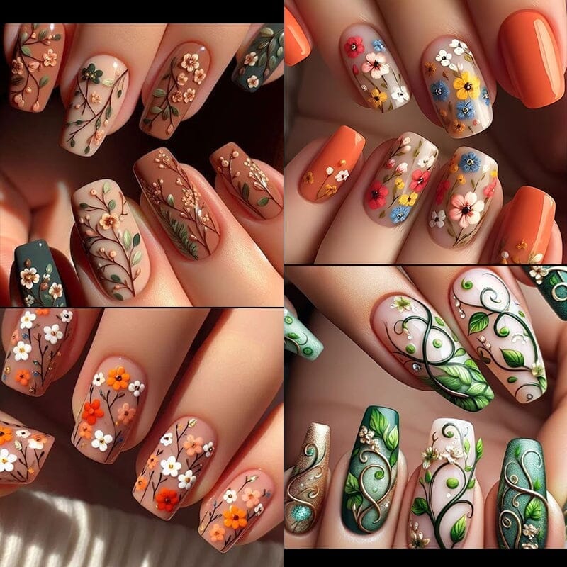 5D White Green Flowers Plants Nail Stickers K351 - DIY Nail Art Decals for Home, Salon & Party Use
