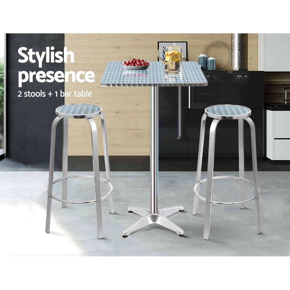 3-Piece Outdoor Bistro Set with Adjustable Square Table and Stools - Perfect for Patio, Garden, and Cafe Dining