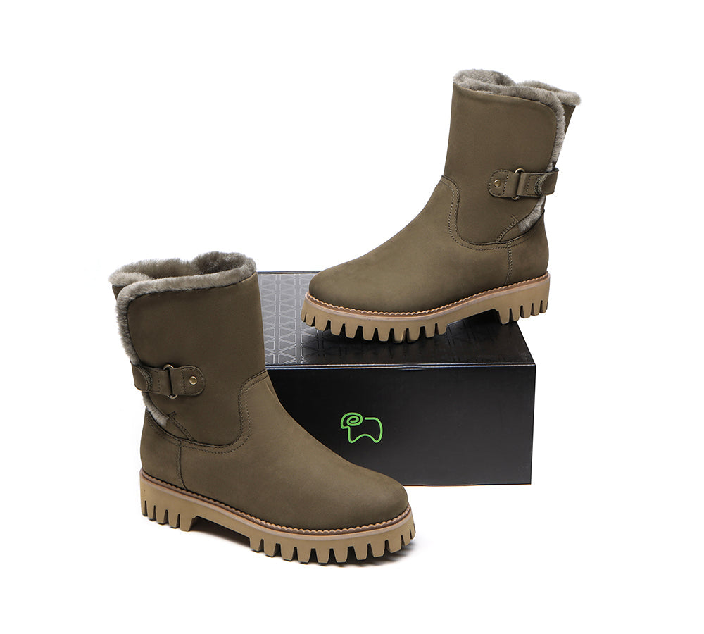 EVERAU® Women's Sheepskin Wool Mid Calf Boots - Tina Style Winter Fashion Boots for Women - Perfect for Cold Weather, Snow, and Casual Outfits