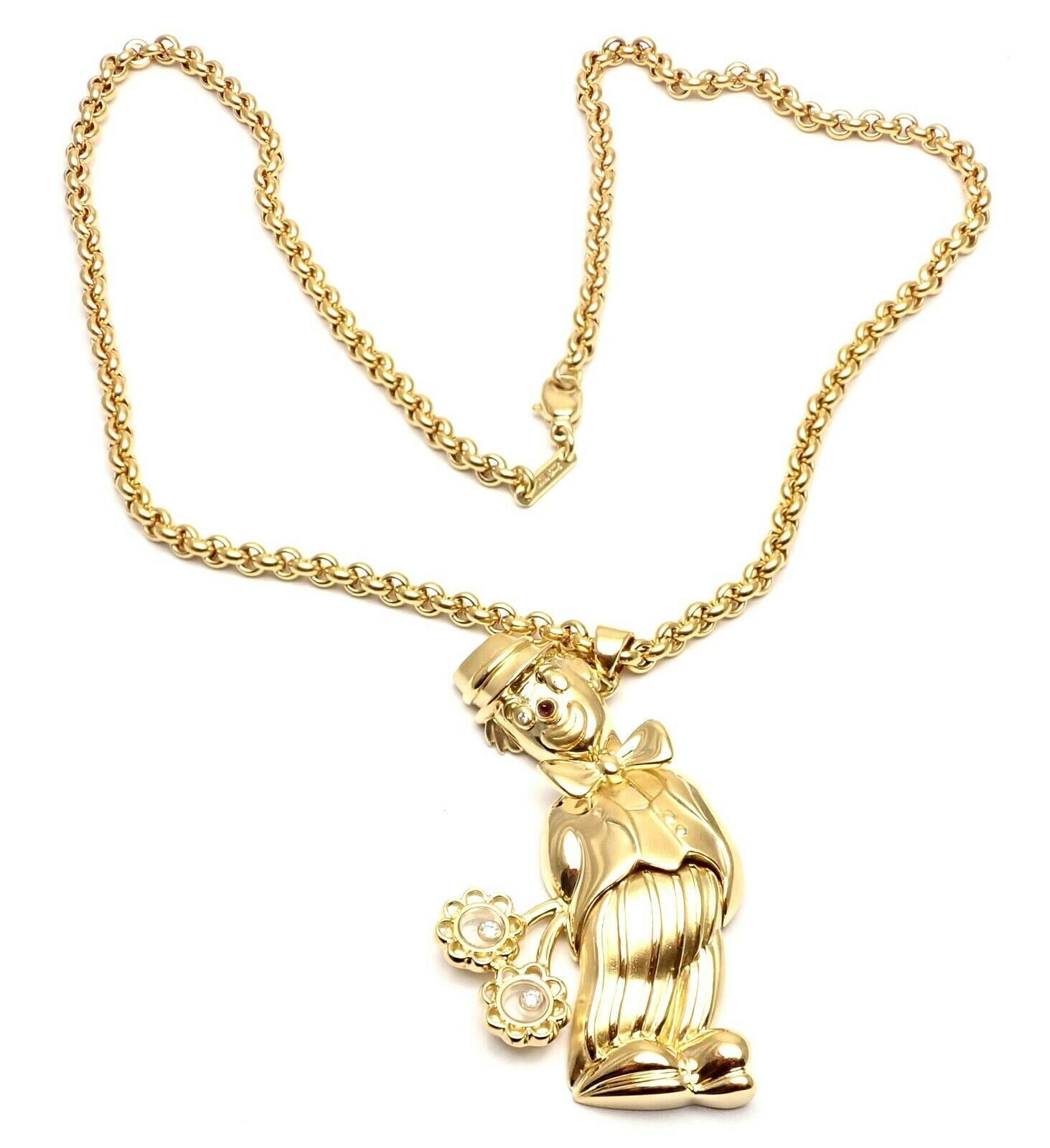 Authentic Chopard 18k Yellow Gold Large Happy Clown Flower Pendant Necklace - Luxury Jewelry Gift for Women, Perfect for Anniversaries & Special Occasions