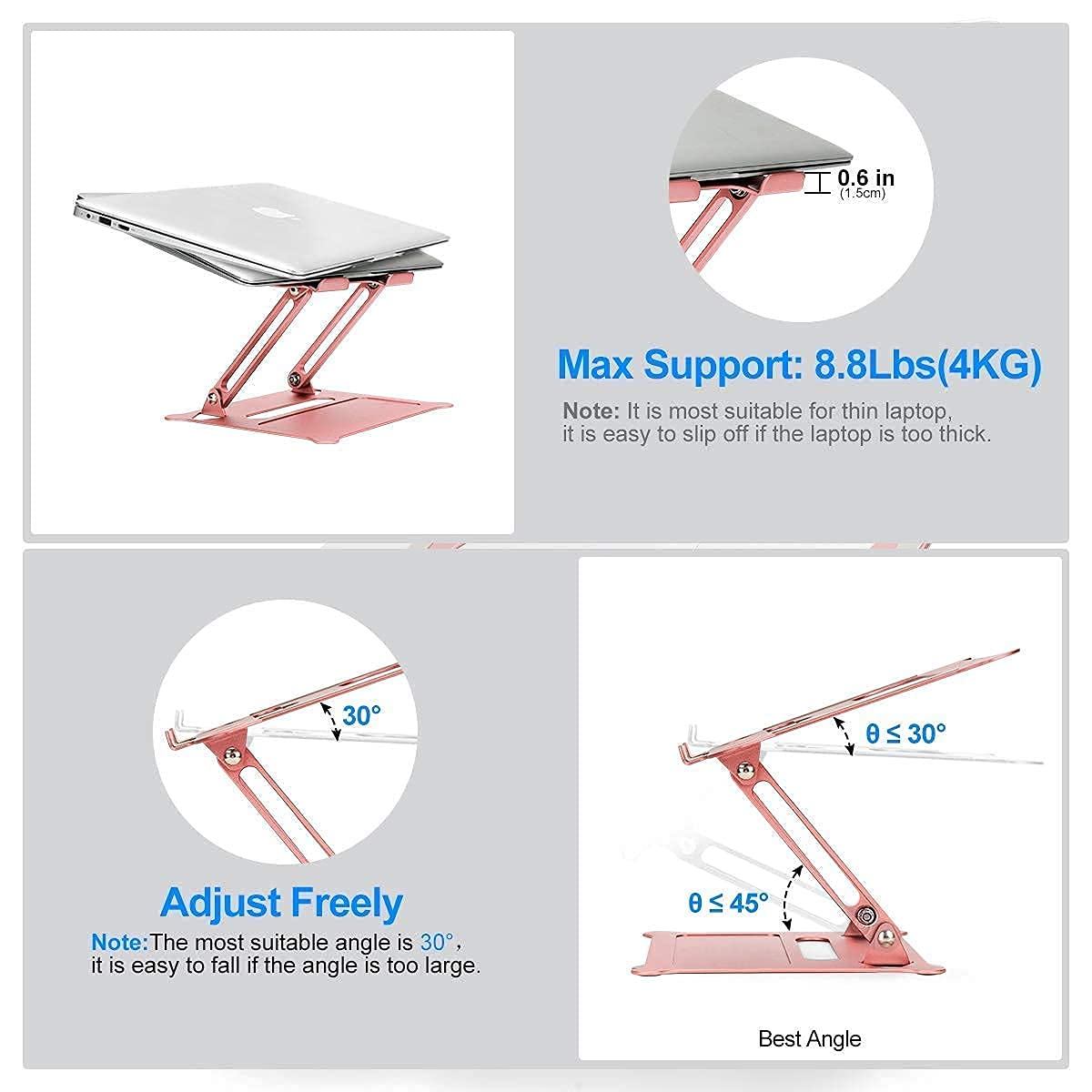 Ergonomic Adjustable Laptop Stand & Phone Holder Set - Rose Gold | Portable Computer Riser for Home Office, Dorm & Travel Use