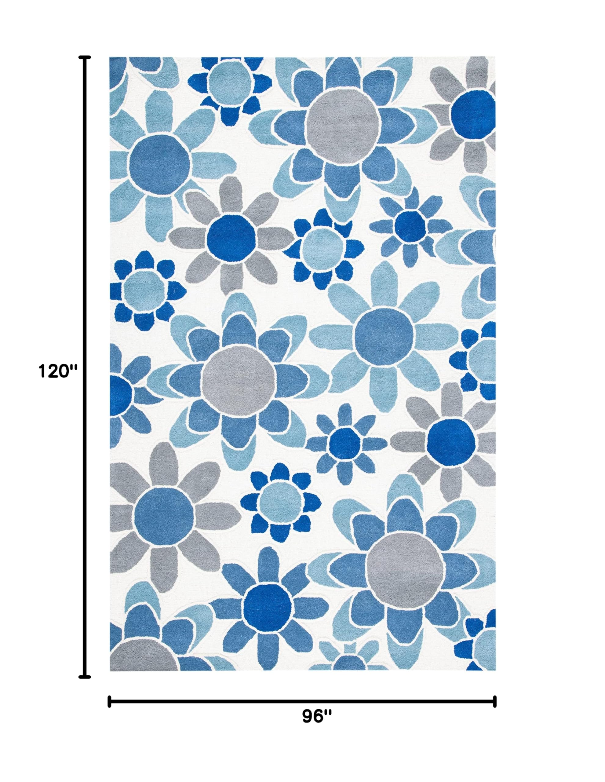 SAFAVIEH Handmade Floral Wool Kids Area Rug - 8' x 10' Ivory & Blue Nursery Rug, Non-Slip Playroom Carpet for High Traffic Areas | Perfect for Children's Bedroom, Daycare & Play Spaces (SFK923M)