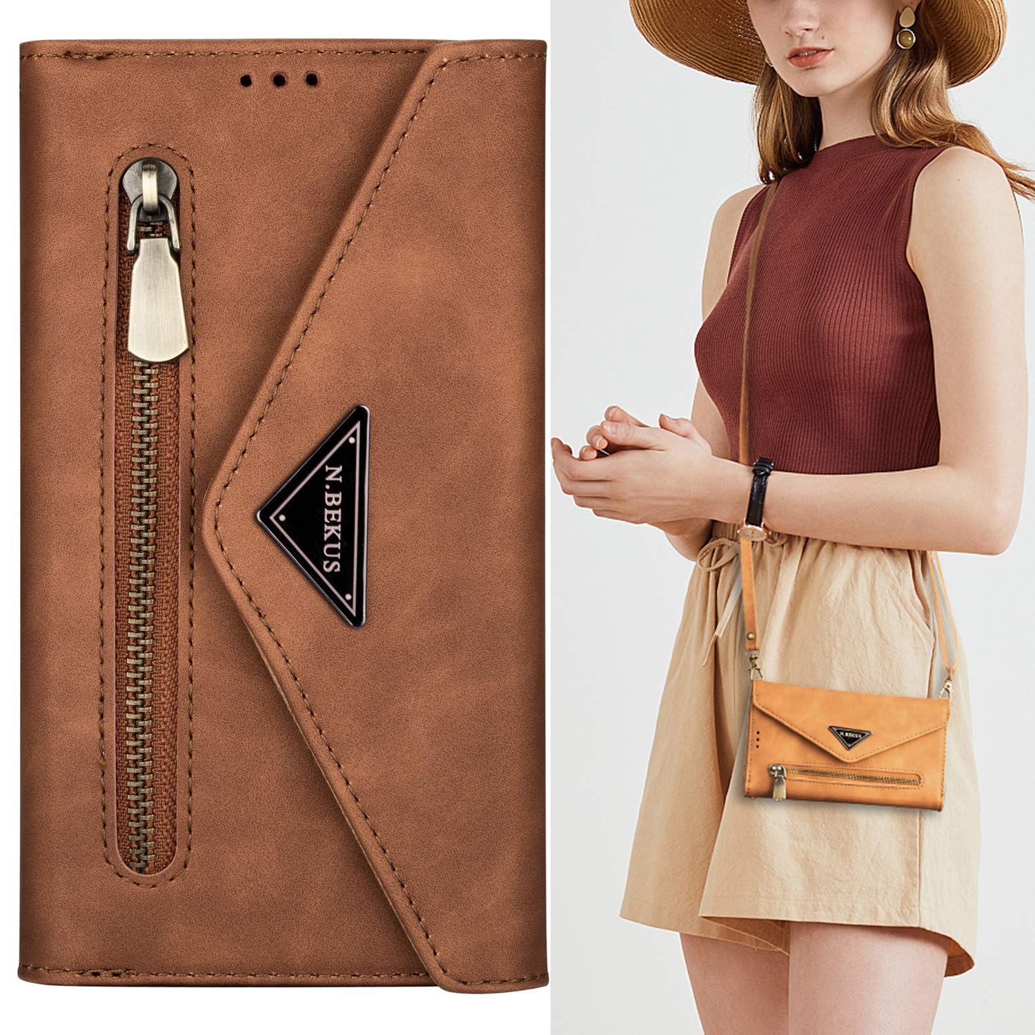 Samsung Galaxy Note 20 Wallet Case with Crossbody Strap - PU Leather Phone Purse with ID/Credit Card Slots & Kickstand - Shoulder Bag Style Protective Cover (XK Brown) - Perfect for Travel, Shopping & Everyday Use