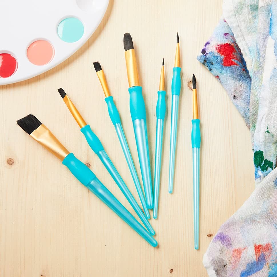 Black Taklon Angular Variety Brushes - 7 Piece Super Value Pack for Acrylic, Oil & Watercolor Painting - Professional Artist Brush Set for Canvas, Wood & Fabric Art Projects