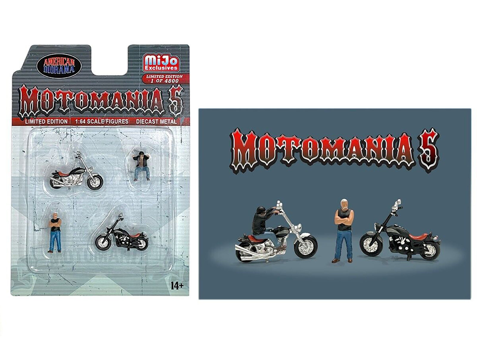 Motomania 5 Diecast Set - 1/64 Scale Limited Edition (2 Figures & 2 Motorcycles) - Only 4800 Pieces Worldwide - Perfect for Model Collectors & Diorama Displays