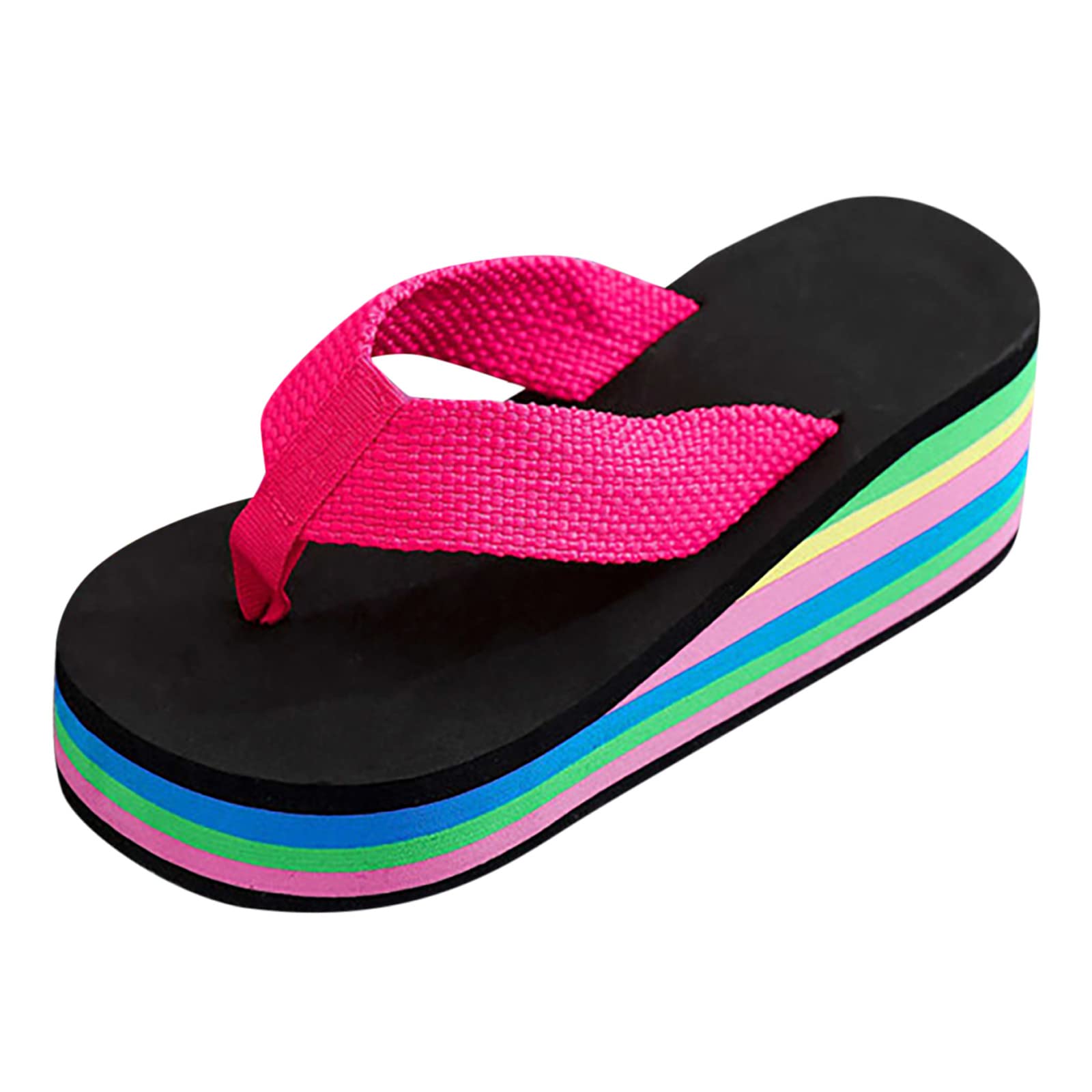 Women's Floral Wedge Flip Flops - Thick Sole Beach Sandals for Summer