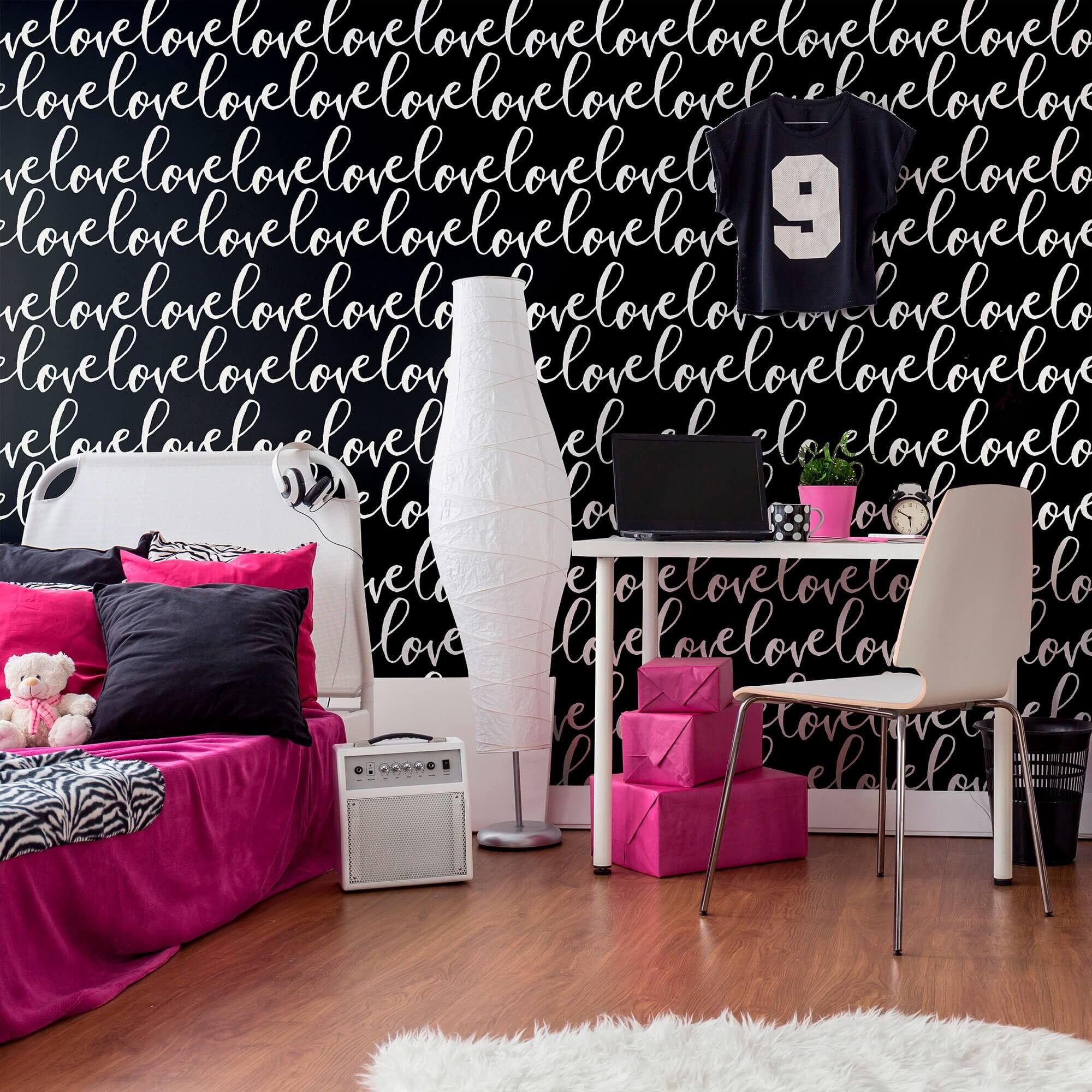 White and Black Handwriting Teens Peel and Stick Removable Wallpaper - Self-Adhesive Decorative Wall Covering for Bedroom, Dorm, Nursery & Home Office Decor