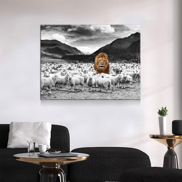 Lion Among Sheep Motivational Canvas Wall Art - Inspirational Home Decor & Gift Idea (24x36 Inches, Ready to Hang) - Perfect for Living Room, Office, or Bedroom Decor