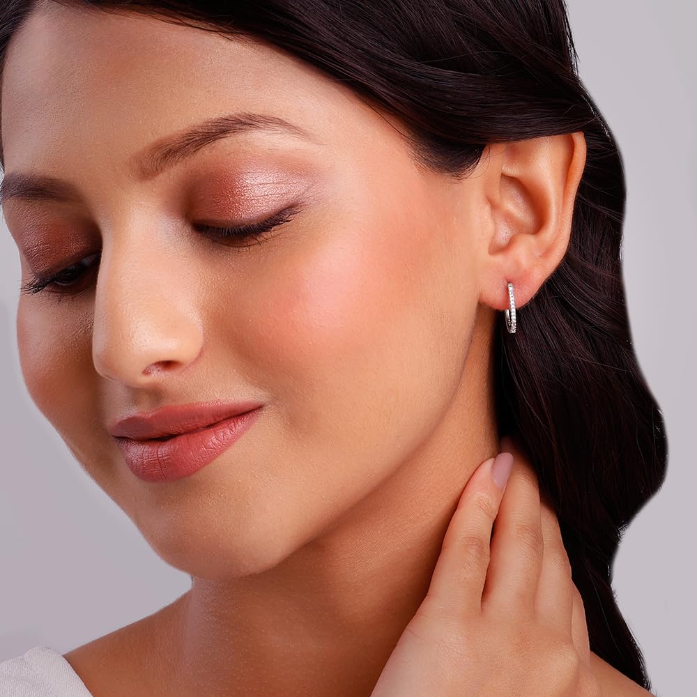 GIVA 925 Sterling Silver Rose Gold Plated 18k Gold Hoop Earrings with Zircon Stones | Elegant Semi Hoop Earrings for Women & Girls | Perfect for Parties, Weddings & Everyday Wear