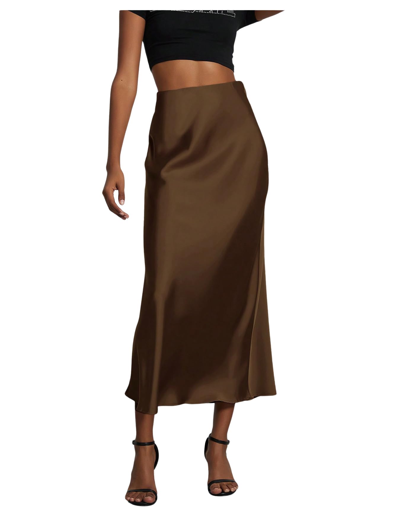 SOLY HUX Women's Elegant Satin High Waist Flared Midi Skirt - Office Work Casual Fishtail Skirt for Women | Perfect for Business Attire, Date Night & Special Occasions