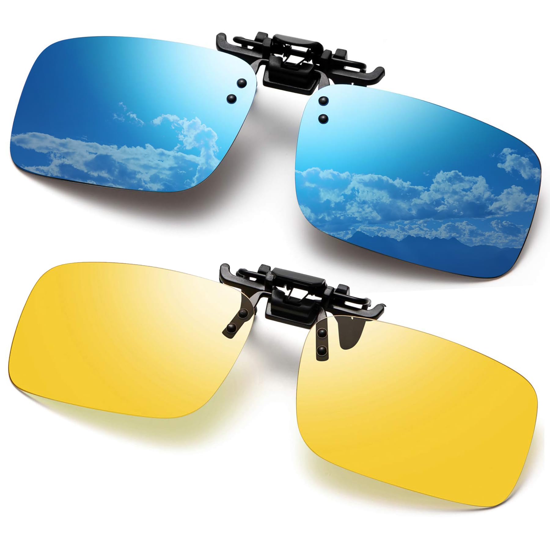 Polarized Clip-on Sunglasses for Men & Women - Anti Glare UV Protection Driving Glasses - Fits Over Prescription Eyeglasses - Perfect for Road Trips, Commuting & Outdoor Activities