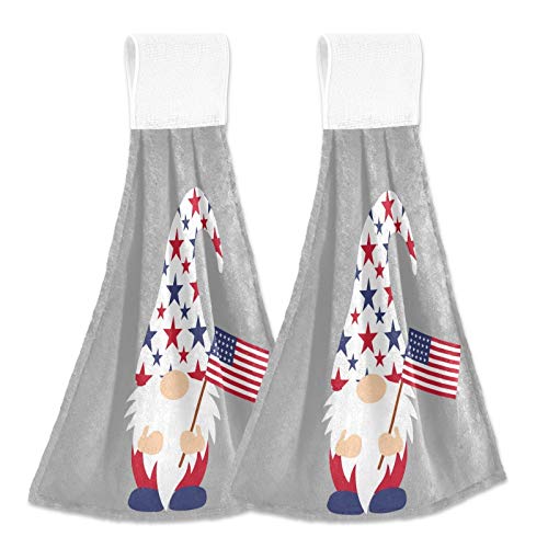 Veterans Day Patriotic Kitchen Towels Set - 2 Pack Absorbent Hand Towels with Loops for Hanging, Gnome Design - Perfect for Bathroom, Restroom & Home Decor - Ideal for Holidays, Parties & Patriotic Themed Decor