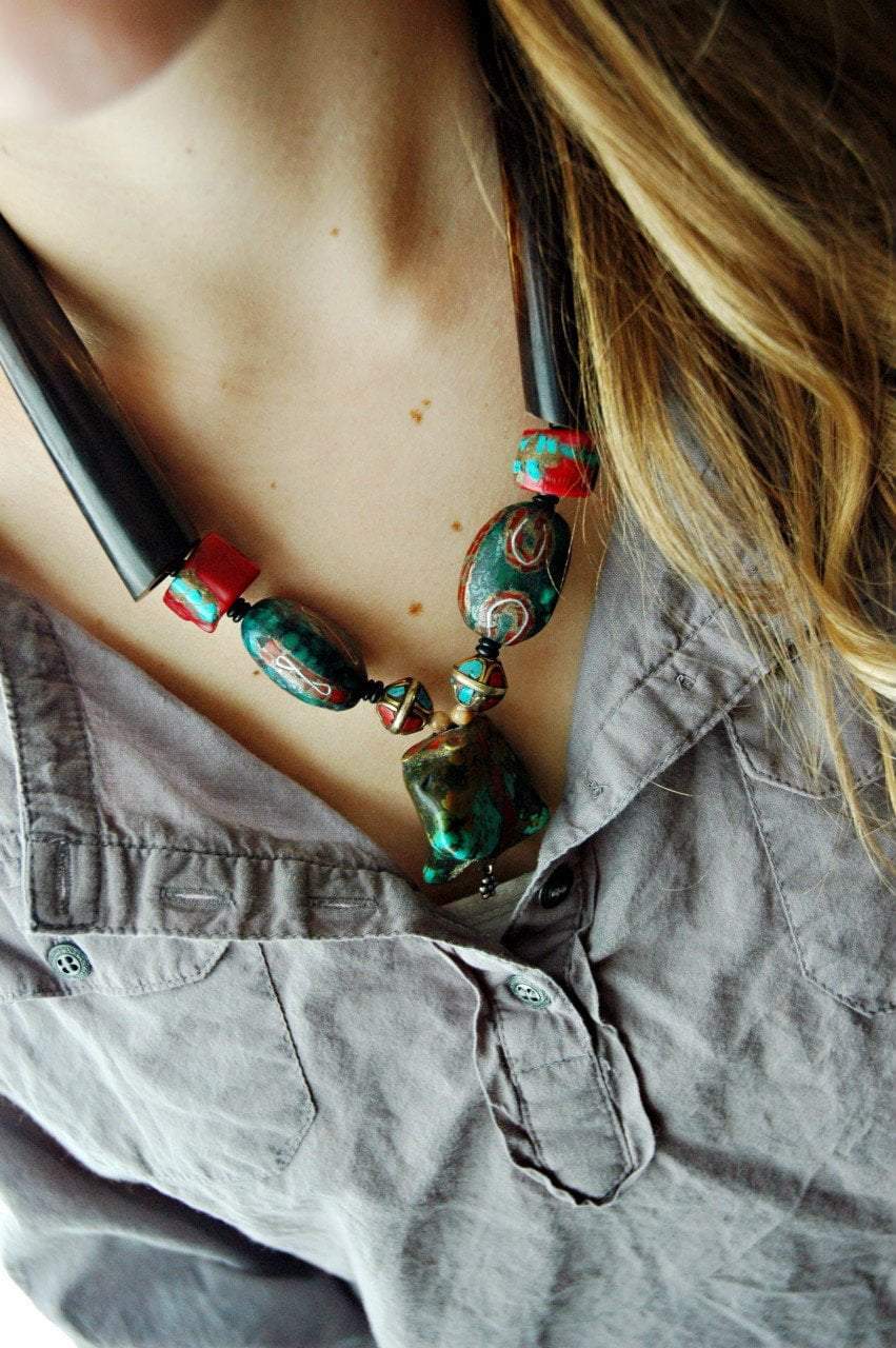 Handmade Tribal Solid Turquoise Necklace for Women – Boho Chic Jewelry for Festivals, Weddings & Everyday Wear
