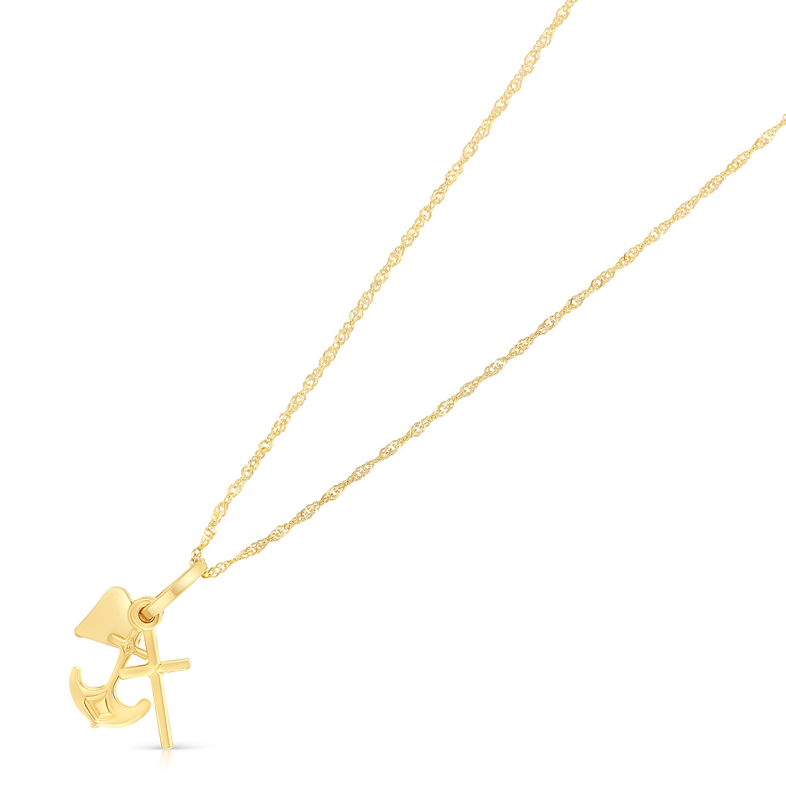14K Yellow Gold Faith Hope Charity Lucky Charm Pendant Necklace with 0.9mm Singapore Chain - Perfect for Gifts, Daily Wear & Special Occasions