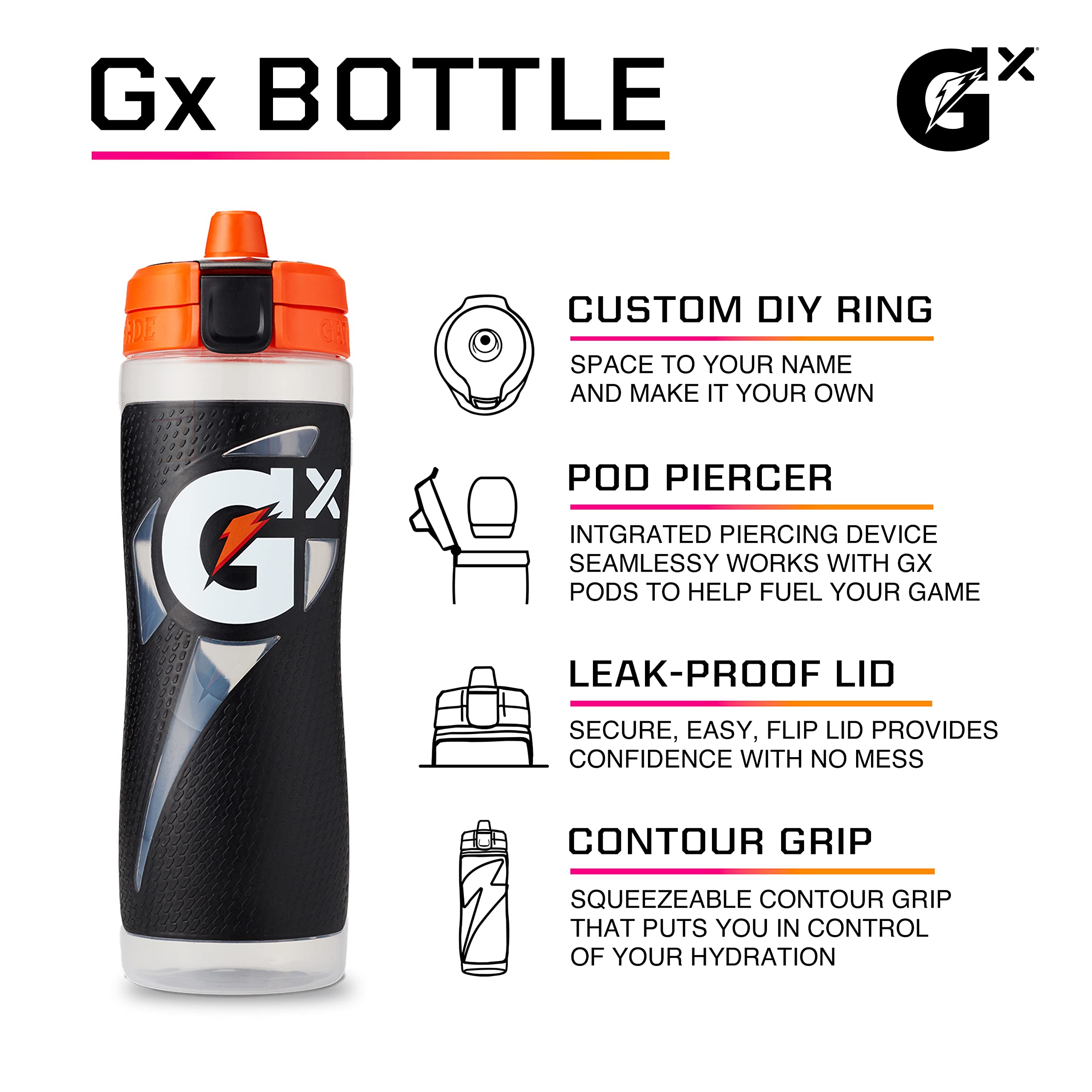 Gatorade Gx Bottle 30oz - BPA-Free Plastic Water Bottle with Leak-Proof Lid for Gym, Sports & Outdoor Activities - Red