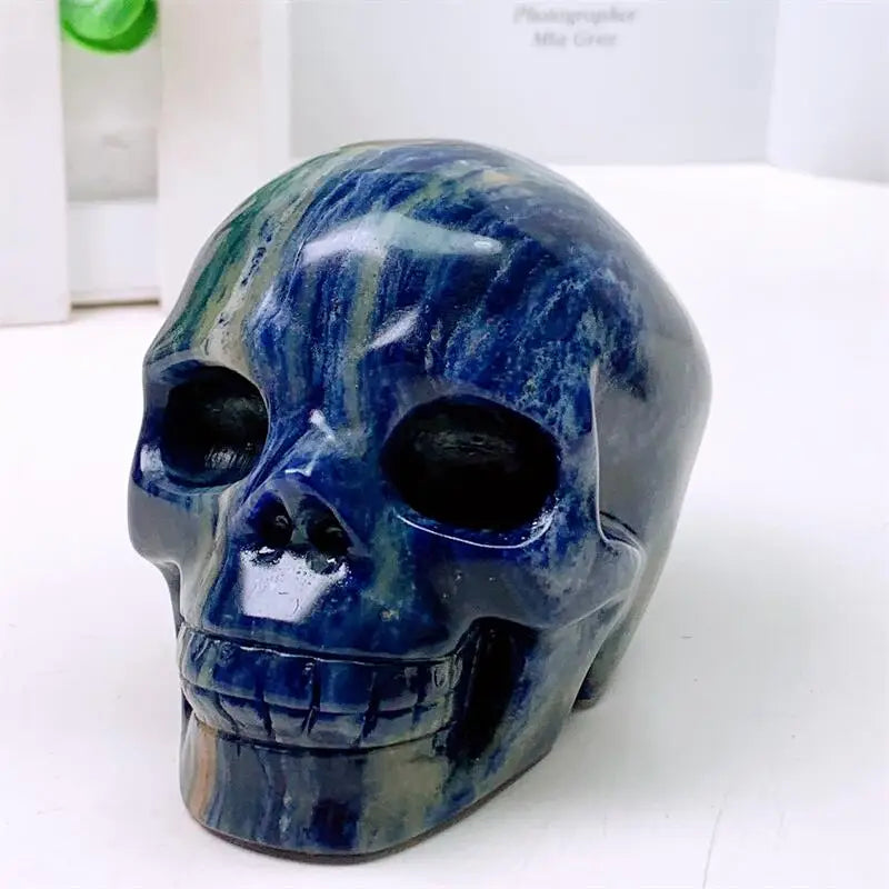 Natural Blue Sodalite Skull Carving - Polished Quartz Healing Stone for Meditation, Reiki & Home Decor - Handcrafted Gemstone for Spiritual Healing & DIY Crafts (1pc) - Perfect for Yoga Spaces, Altars & Gift Giving