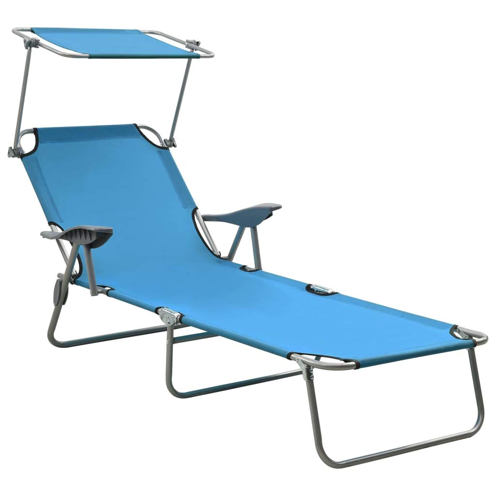 Portable Folding Beach Chaise Lounge with Adjustable Canopy - Lightweight Sunbathing Recliner for Outdoor Use - Perfect for Beach, Poolside, Patio, Backyard & Camping (28.1
