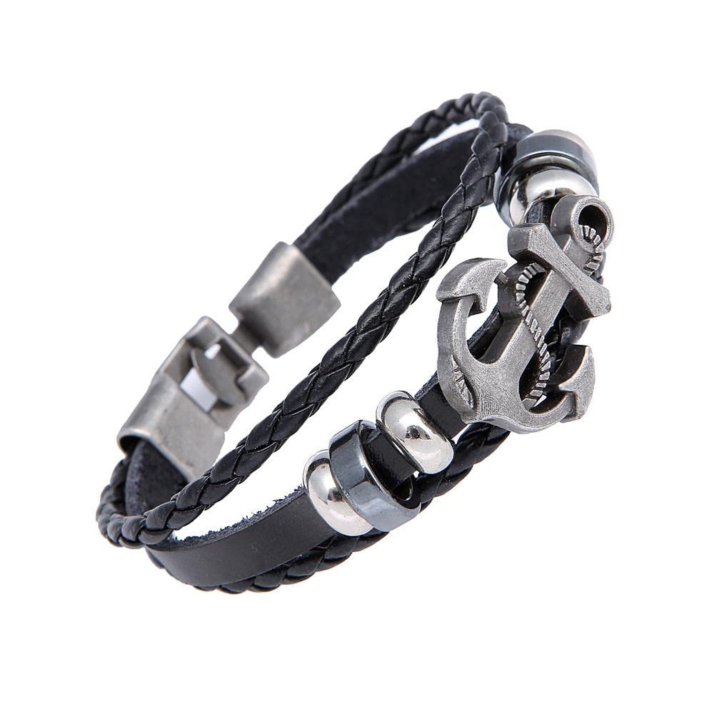 Evil Eye Bracelets for Women & Men - Woven Leather 7.25 Inch Anchor Hook Bracelet Kit with Stainless Steel Beads - DIY Bracelet Making Set for Protection, Fashion & Gifts