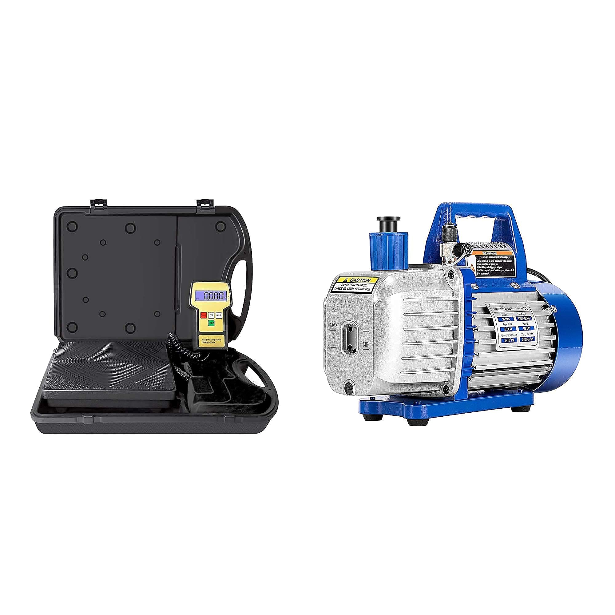 VIVOHOME High Precision Electronic Digital Refrigerant Charging Scale with 110V 1/2 HP 5 CFM Dual Stage Rotary Vane HVAC Vacuum Pump & Oil Bottle Set - Professional HVAC Refrigerant Recovery and Charging Tool for AC Repair and Maintenance