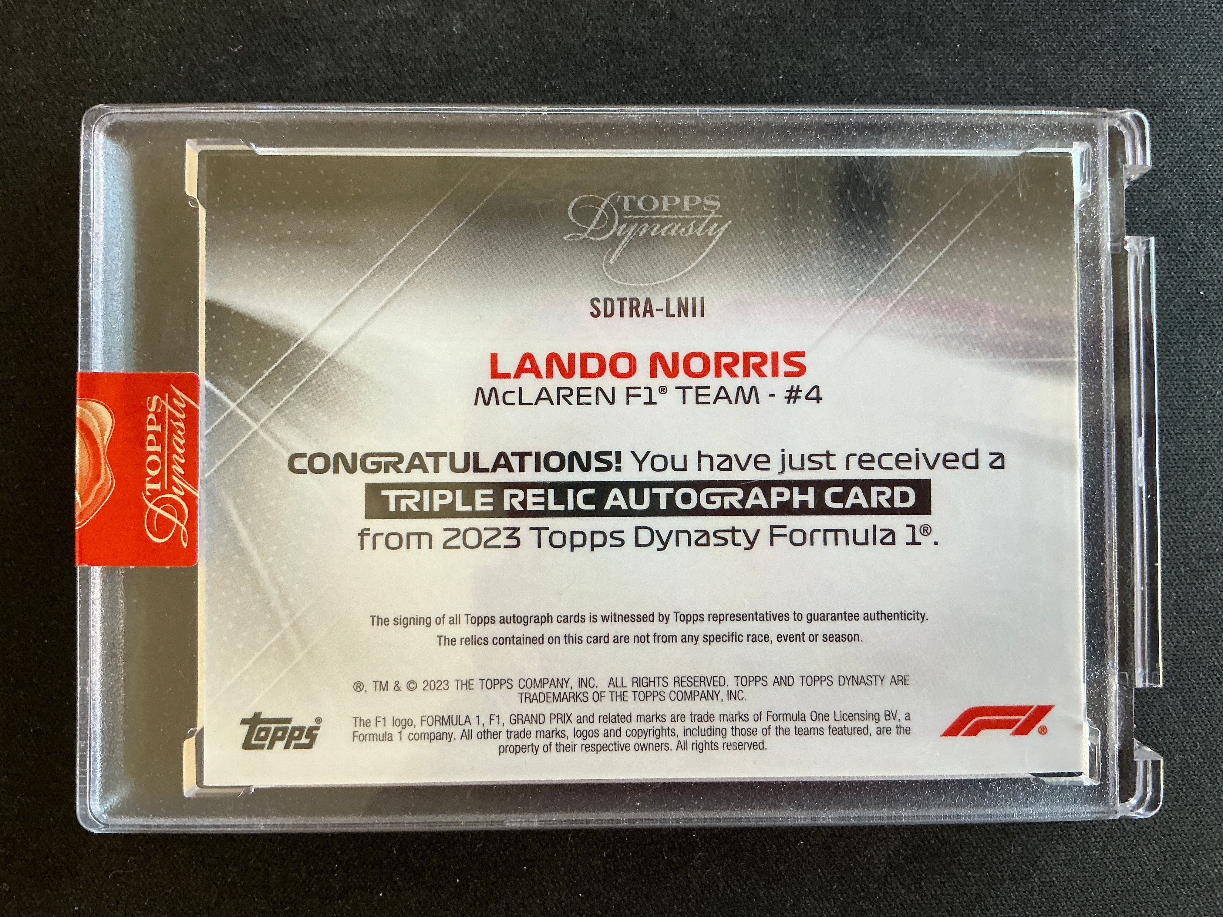2023 Topps Dynasty F1 Lando Norris #SDTRA LNII Triple Relic Autograph Card - Rare Collectible for Formula 1 Fans & Sports Memorabilia Enthusiasts - Perfect for Display, Trading, and Investment