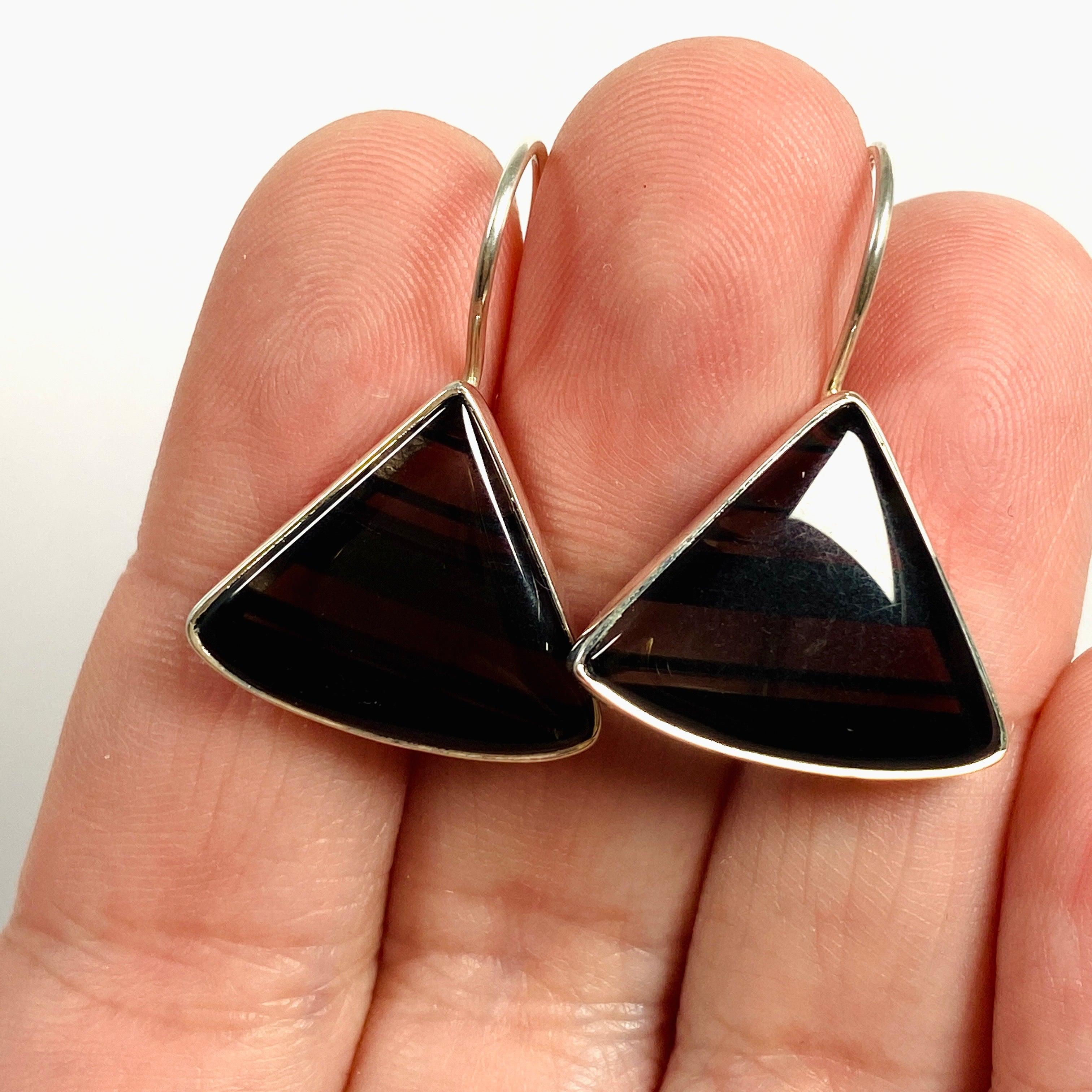 Midnight Obsidian Fixed Hook Triangular Earrings KEGJ1354 - Elegant Gothic Jewelry for Women, Perfect for Parties, Weddings & Evening Events