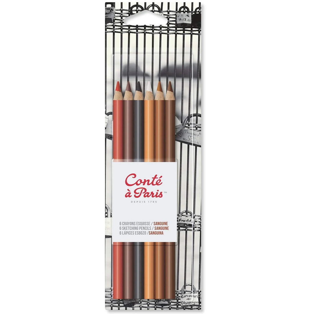 Conté à Paris Sketching Pencil Set - 6 Premium Sanguine Drawing Pencils for Artists & Sketching - Perfect for Portraits, Figure Drawing & Art Studies