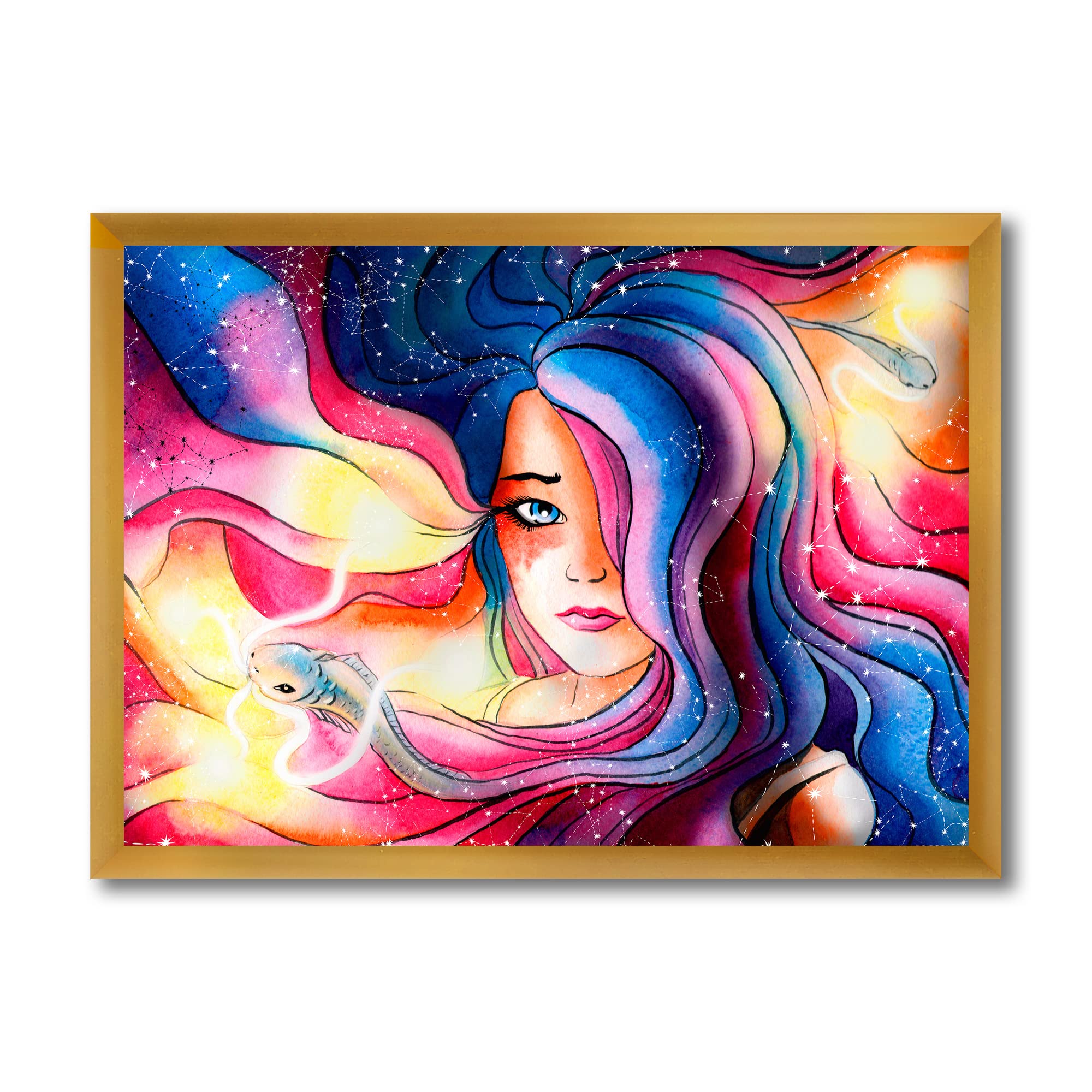 DesignQ The Girl With The Glowing Hair - Modern Framed Wall Art Decor for Living Room, Bedroom & Office - Unique Home & Office Decoration