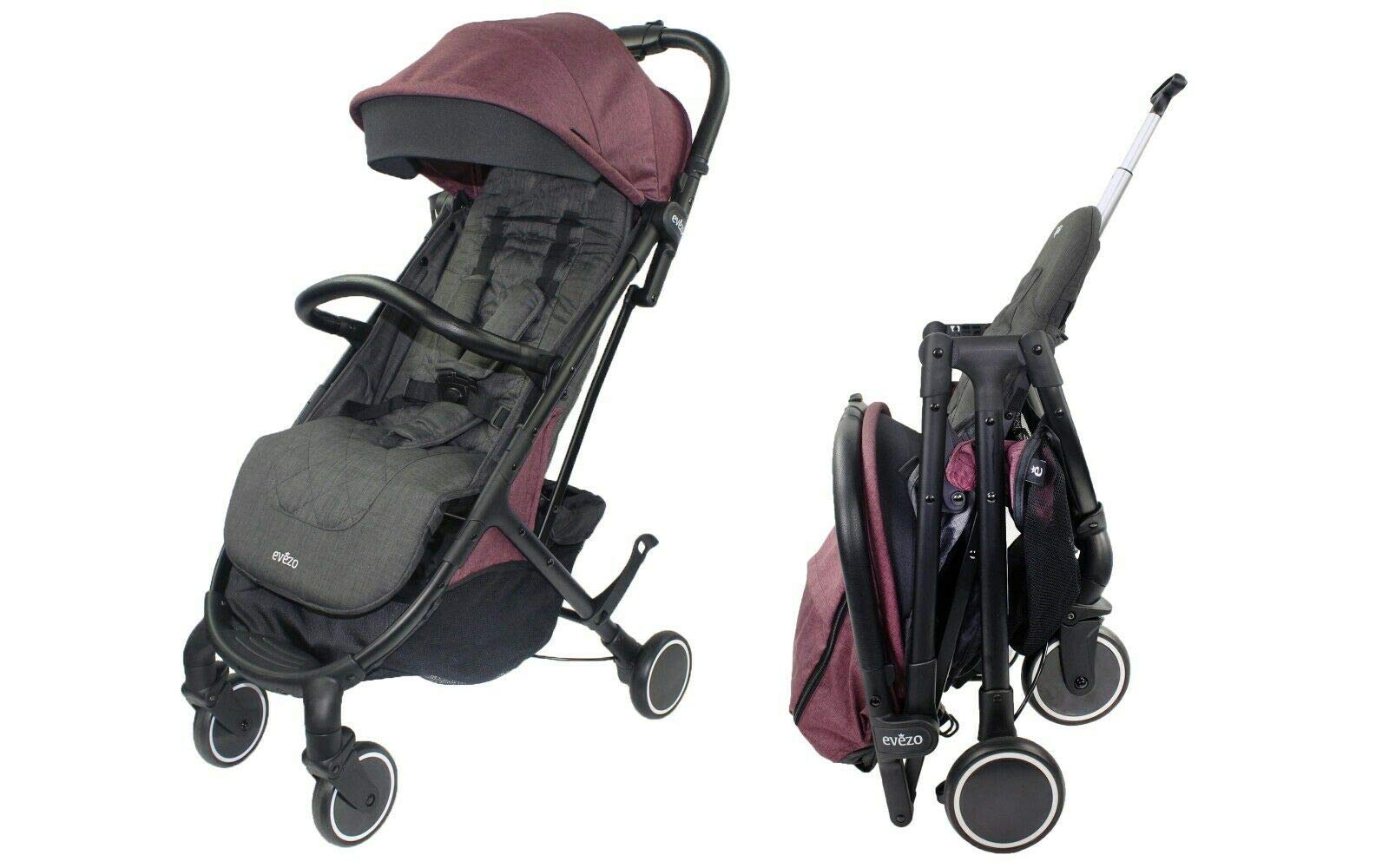 Evezo Channy Lightweight Roll 'N' Go Folding Travel Stroller for Baby - Compact & Portable Gray (Dusty Rose) | Perfect for Air Travel, Shopping & Daily Outings
