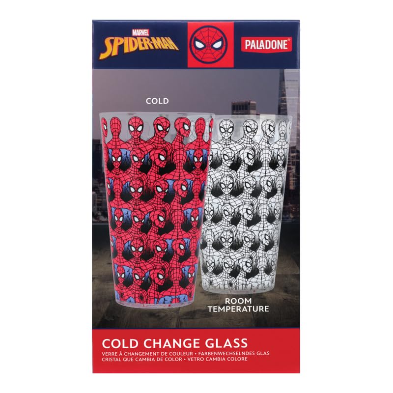 Marvel Official Licensed Spider-Man Cold Changing Glass - 440ml Superhero Tapered Drinking Cup with Iconic Design | Perfect for Comic Fans, Home Decor & Kitchen Drinkware | Great for Parties, Collectibles & Superhero-Themed Gifts | Paladone