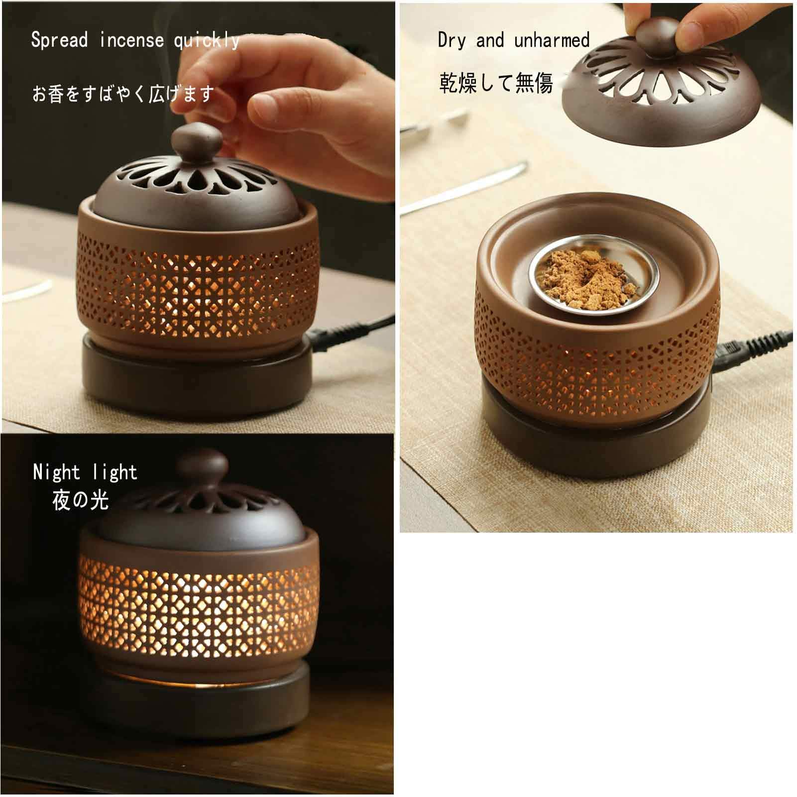 Electric Incense Burner with Night Light & Timer - Ceramic Essential Oil Diffuser Heater with Adjustable Temperature, Aromatherapy Accessories for Home Decor, Gifts | Perfect for Yoga, Meditation & Relaxation Spaces
