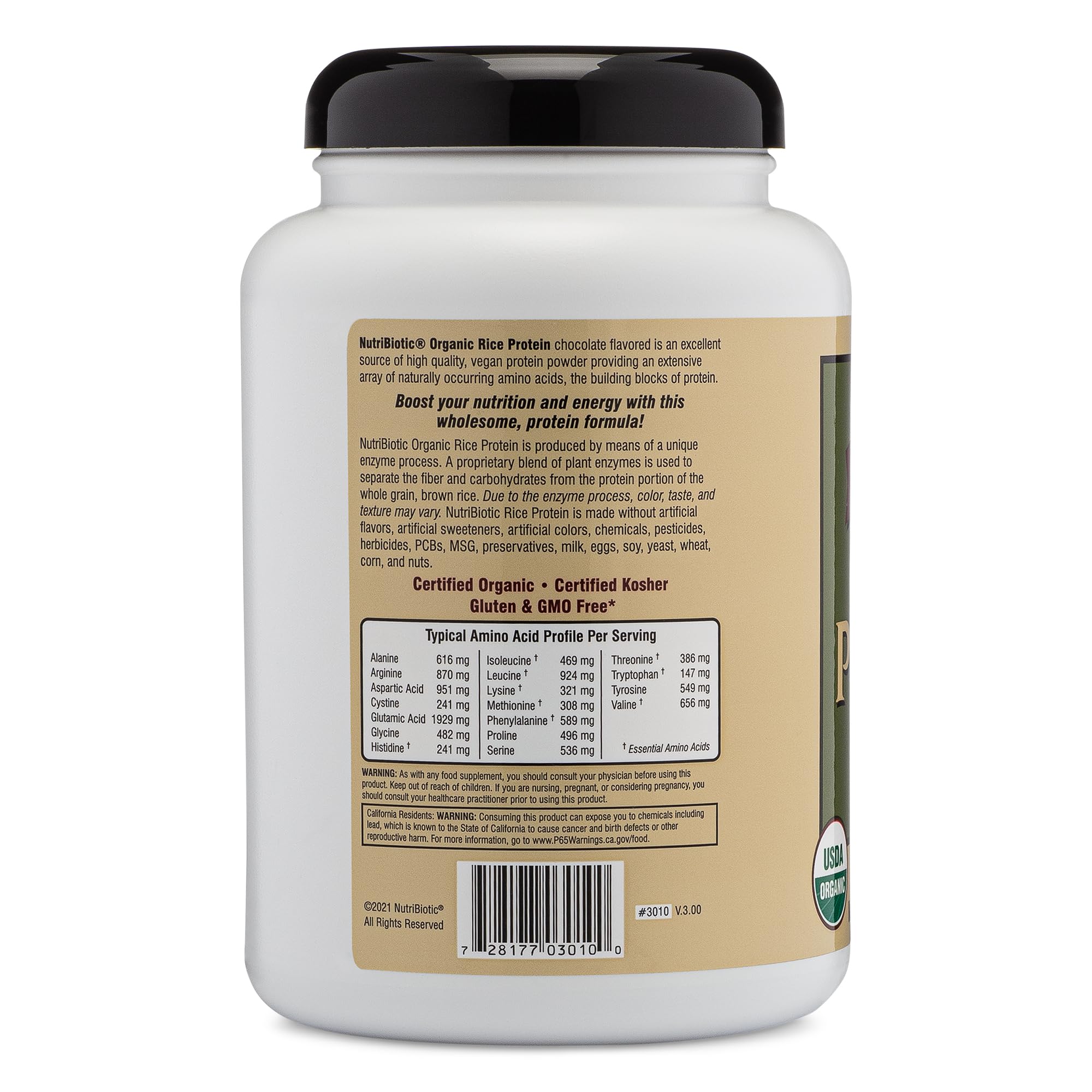 NutriBiotic Organic Rice Protein Powder Chocolate Flavor 22.9 oz | Vegan, Keto & Kosher Certified | Low Carb, Gluten-Free, Non-GMO Protein Supplement | Great for Smoothies, Baking & Post-Workout Recovery