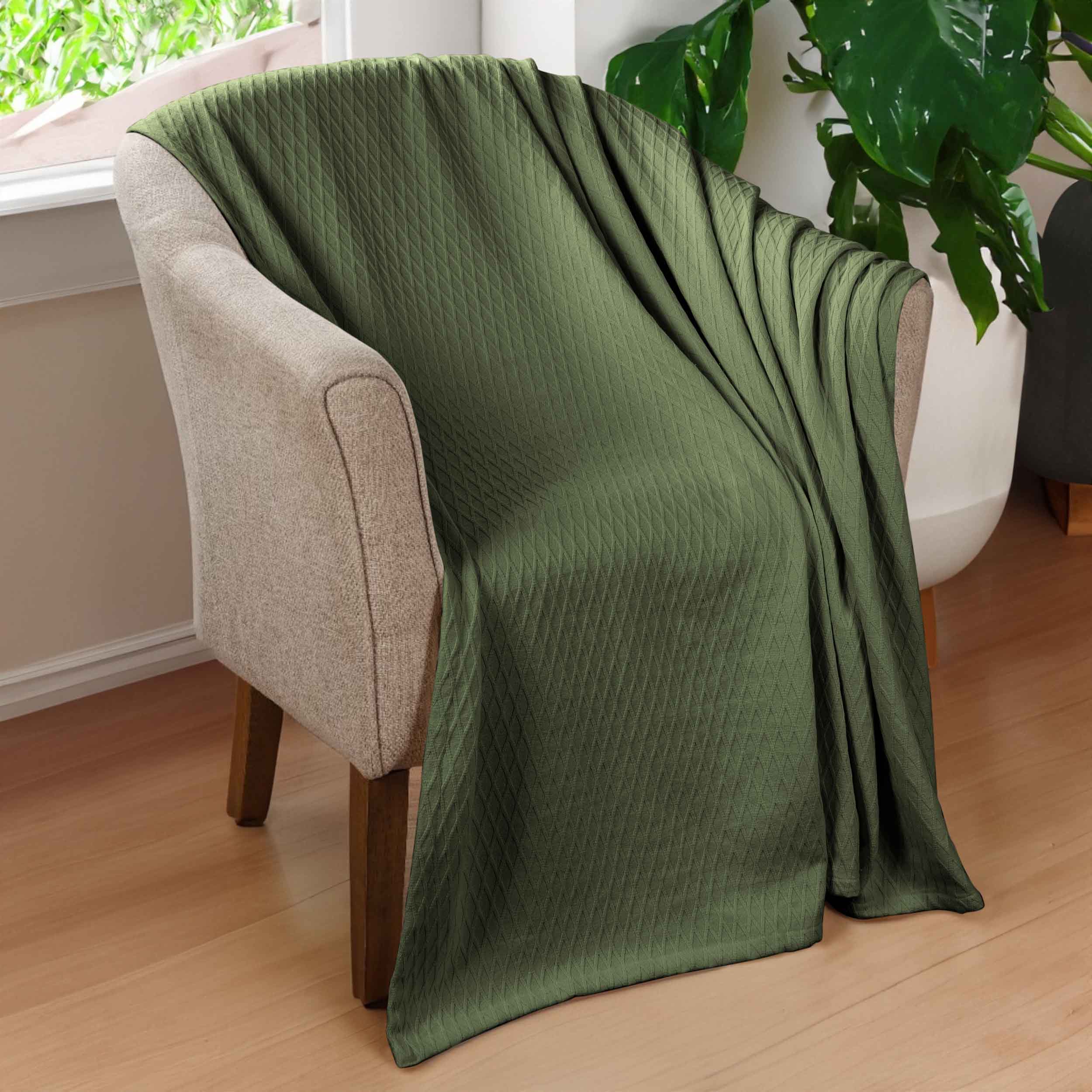 Premium Cotton All-Season Diamond Pattern Bed Blanket & Sofa Throw - Soft Cozy Blanket for Bedroom, Living Room, Travel and Gift Giving