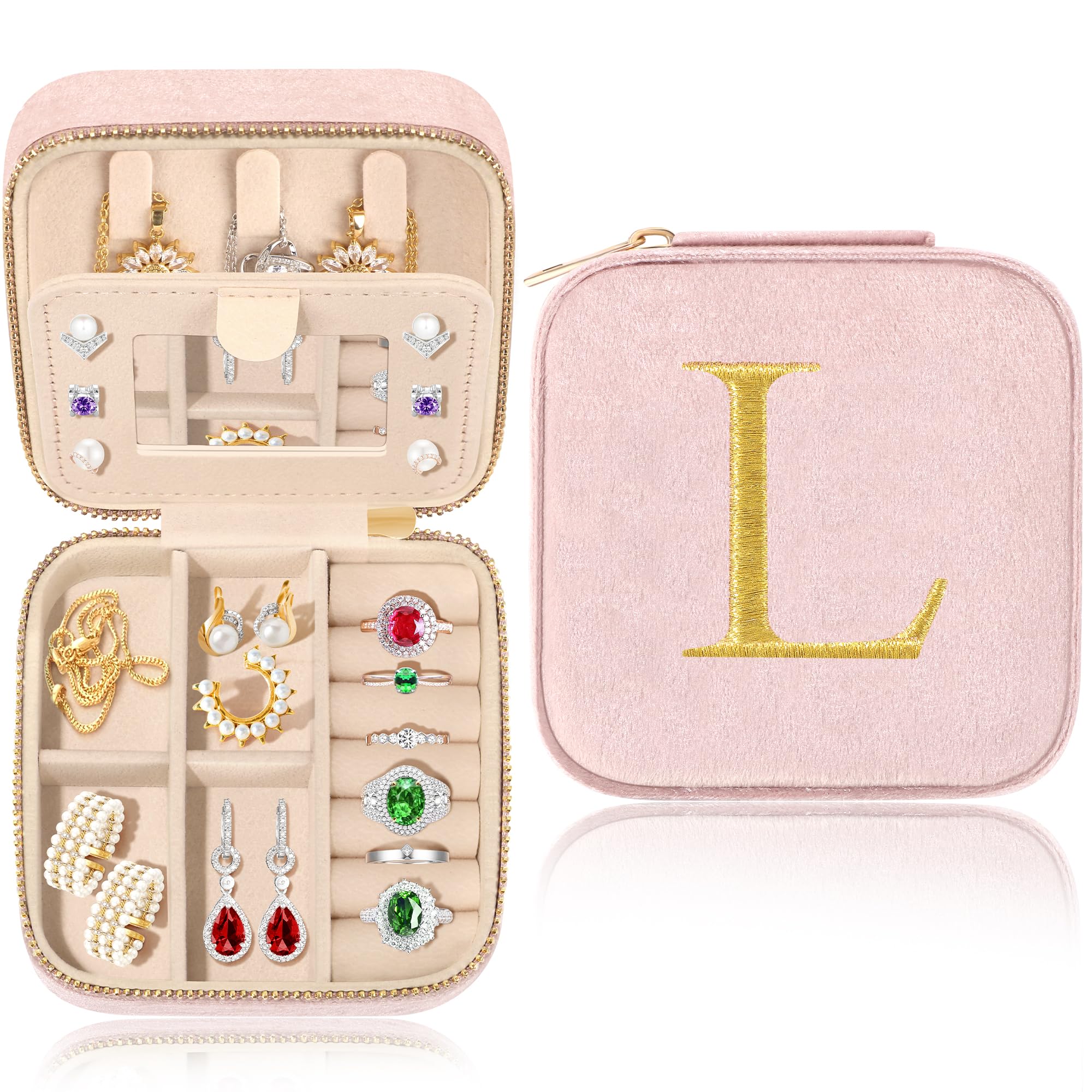 Mirrored Green Travel Jewelry Organizer Box - Elegant Storage for Necklaces, Rings & Earrings | Perfect Mother's Day Gift & Women's Essential Accessories | Great for Travel, Home & Daily Use