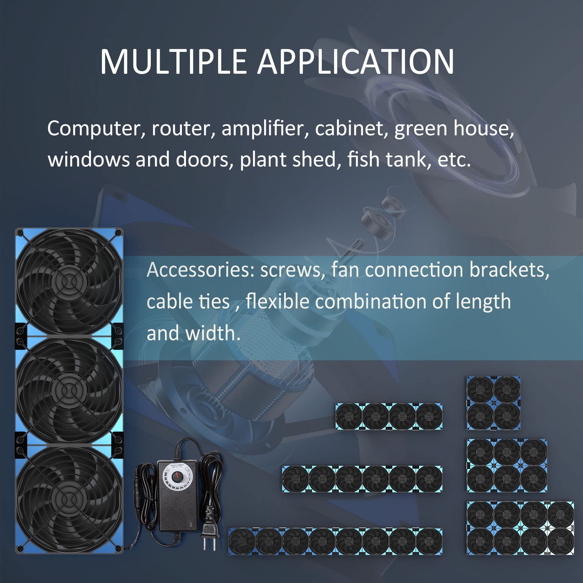 120mm x 3 360mm Adjustable PC Case Fans with 3-12V Speed Controller - Quiet Cooling for Computer, Server, Mining Rig, Chicken Coop, Cabinet & Window Ventilation | Improve Airflow & Reduce Heat