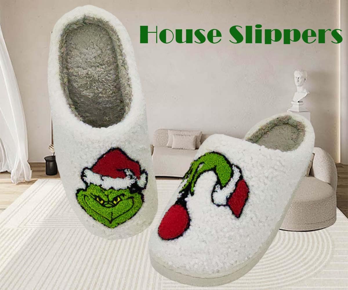 Christmas Greench Reindeer & Pumpkin Slippers for Women & Men - Cozy Memory Foam Indoor House Slippers, Fuzzy Fall Bedroom Slippers for Ladies & Gentlemen | Perfect for Holiday Gifts, Winter Comfort & Home Relaxation